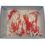 2 X 19TH / EARLY 20TH CENTURY RED & WHITE CORAL NECKLACES - NEED RE STRUNG,