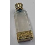 MID 19TH CENTURY SILVER-GILT MOUNTED CUT GLASS SCENT BOTTLE VINAIGRETTE WITH ENGRAVED FLORAL