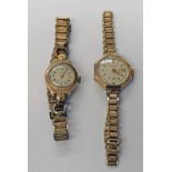 9CT GOLD WATCH ON METAL BRACELET AND ONE OTHER 9CT GOLD WATCH