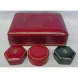 ITALIAN RED CALF LEATHER JEWELLERY BOX WITH GILT TOOLED DECORATION - 20CM WIDE & 3 SMALLER EXAMPLES