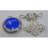 SILVER & ENAMEL MAPPIN & WEBB COMPACT, BIRMINGHAM 1919, SILVER BROOCH WITH LEAF DECORATION, LONDON,