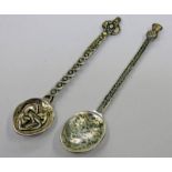2 IONA SILVER SPOONS BY IAIN MCCORMACK WITH CELTIC CROSS & THISTLE STEMS