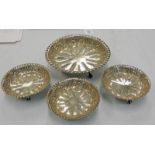 SET OF ONE LARGE & 3 SMALLER SILVER CIRCULAR DISHES, SHEFFIELD 1891,