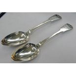 PAIR SCOTTISH SILVER FIDDLE PATTERN TABLE SPOON EDINBURGH 1840 - 138G