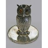 SILVER OWL PLACE NAME CARD HOLDER BY SAMPSON MORDAN & CO CHESTER 1909 - 3CM TALL