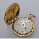 22CT GOLD HUNTER CASED FUSEE VERGE CENTRE WIND POCKET WATCH WITH WHITE ENAMEL DIAL BY ALLAM LONDON