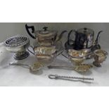 SELECTION OF VARIOUS SILVER PLATED WARE TO INCLUDE TEAPOT, CREAM JUG, EMBOSSED SPOONS,
