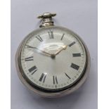 CASED SILVER POCKET WATCH WITH VERGE MOVEMENT SIGNED I S WOOLMER REEPHAM NO.