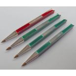 3 GREEN & 1 RED ENAMEL & 925 SILVER BALLPOINT PENS