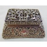 SILVER DOUBLE STAMP BOX MARKED STERLING WITH FLORAL PIERCED WORK DECORATION