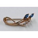 SAPPHIRE & DIAMOND SPRAY BROOCH MARKED 750 - 2.