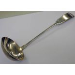 SCOTTISH PROVINCIAL SILVER FIDDLE PATTERN SOUP LADLE BY GEORGE BOOTH ABERDEEN CIRCA 1815 - 243G