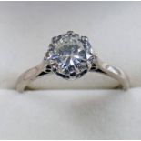 DIAMOND SOLITAIRE RING, APPROX. 0.9 CARATS SET IN 18CT WHITE GOLD.