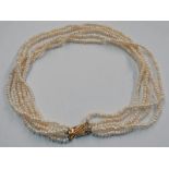 CULTURED PEARL 4-STRAND CHOKER NECKLACE ON A YELLOW METAL CLASP