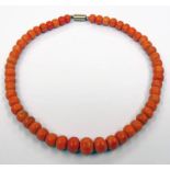 VICTORIAN CORAL BEAD NECKLACE WITH YELLOW METAL CLASP - 49G Condition Report: The