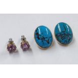 PAIR OF SPIDER WEB TURQUOISE EARCLIPS,