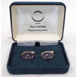 PAIR OF OLA GORIE STERLING SILVER CUFFLINKS DECORATED WITH THISTLES IN FITTED BOX