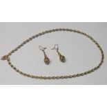 YELLOW METAL FANCY LINK NECKLACE MARKED 375 & MATCHING EARDROPS - TOTAL WEIGHT 15.