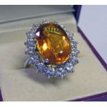 CITRINE & DIAMOND CLUSTER RING,