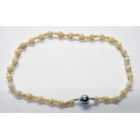 OPAL & SEED PEARL NECKLACE ON CLASP MARKED 750 41CM