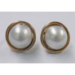 PAIR OF 18CT GOLD MABE PEARL EARCLIPS WITH A TWIST BORDER