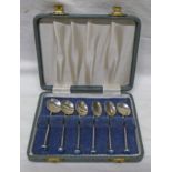 SET OF 6 SILVER SPOONS WITH ENAMEL DECORATION BIRMINGHAM 1925 BY BERNARD INSTONE