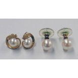 2 PAIRS OF 9CT GOLD PEARL SET EARSTUDS