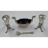 NORWEGIAN SILVER 3 PIECE CRUET SET IN THE FORM OF A VIKING LONG BOAT & 2 DRINKING HORNS