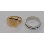 9CT GOLD SIGNET RING & WEDDING RING MARKED 800