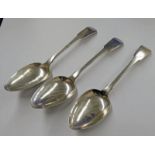 SET OF 3 SCOTTISH PROVINCIAL SILVER FIDDLE PATTERN TABLESPOONS BY ANDREW DAVIDSON ARBROATH CIRCA