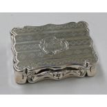 LARGE VICTORIAN SILVER VINAIGRETTE WITH PIERCED FOLIATE GRILLE & ENGRAVED DECORATIVE SHAPED
