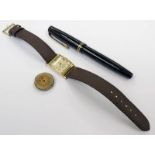 ART DECO LORD ELGIN WRISTWATCH WITH 14K GOLD FILLED CASE & A PARKER VICTORY FOUNTAIN PEN & 1 OTHER