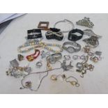SELECTION OF VARIOUS DECORATIVE COSTUME JEWELLERY INCLUDING DIOR WRISTWATCH, BROOCHES, NECKLACES,
