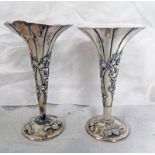 PAIR OF CHINESE WHITE METAL SPILL VASES WEIGHT 4.3OZ, HEIGHT 11.