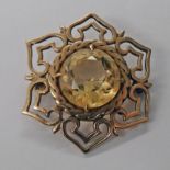 LATE 19TH CENTURY CITRINE SET BROOCH MARKED 9CT