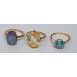 OPAL DOUBLET RING IN SETTING MARKED 9CT,