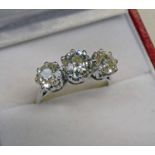 A 3-STONE DIAMOND RING, WITH 3 OLD-BRILLIANT CUT DIAMONDS SET IN PLATINUM, DIAMONDS APPROX 2.