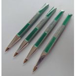 4 GREEN ENAMEL & 925 SILVER BALLPOINT PENS