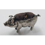 SMALL SILVER PIG PIN CUSHION BIRMINGHAM 1909 - 4CM LONG