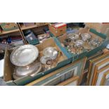 SELECTION OF SILVER PLATED WARE TO INCLUDE EGG EPERGNE, WINE SLIDES, TEAPOTS,