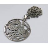 SCOTTISH SILVER CELTIC PENDANT ON CHAIN DEPICTING SLEIPNER - ODINS HORSE STAMPED SHETLAND &