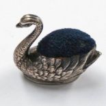 SMALL SILVER SWAN PIN CUSHION BIRMINGHAM 1907 - 3CM LONG