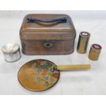 19TH CENTURY LEATHER JEWELLERY BOX WITH CARRY HANDLE & MIRRORED INTERIOR,