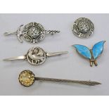 5 SILVER BROOCHES
