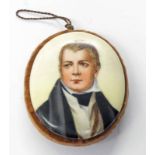 PORCELAIN PANEL MINIATURE OF SIR WALTER SCOTT ON A CUSHION - PANEL 5.5 X 4.