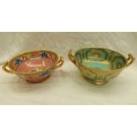 NORITAKE TWIN HANDLED PEDESTAL BOWL WITH GILT & FLORAL DECORATION & 1 OTHER DIAMETER - 25 CM