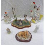 2 x 19TH CENTURY SCOTTISH POTTERY FIGURE GROUPS BEATRIX POTTERS MISS MOPPET WITH SILVER MARK,
