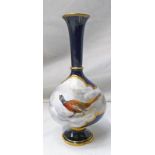 ROYAL WORCESTER GRAINGER & CO BOTTLE VASE WITH PAINTED PHEASANT & GILT DECORATION. HEIGHT 13.