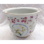 CHINESE POTTERY FLORAL DECORATED JARDINIERE - 22CM TALL Condition Report: Two chips