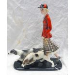 ART DECO GOLDSCHEIDER PORCELAIN FIGURE OF A LADY WALKING DOGS.